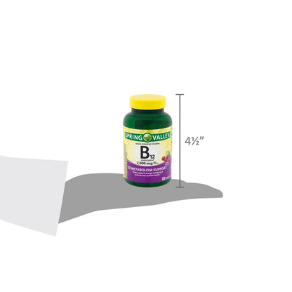 Caja y tabletas vitamina B12 Spring Valley disolución rápida