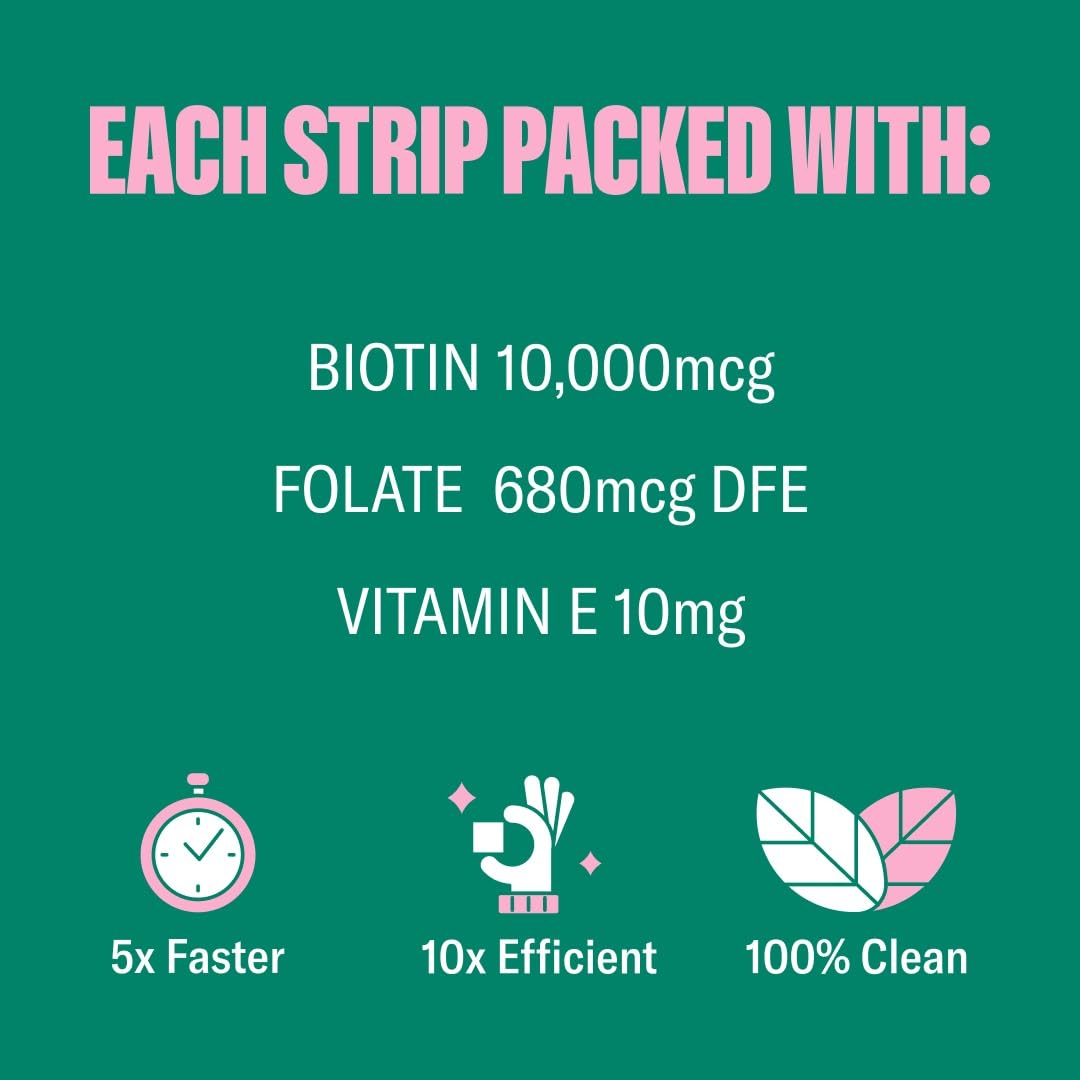 Caja tiras orales NuStrips vitaminas para cabello piel uñas sabor fresa