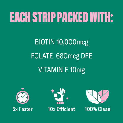 Caja tiras orales NuStrips vitaminas para cabello piel uñas sabor fresa