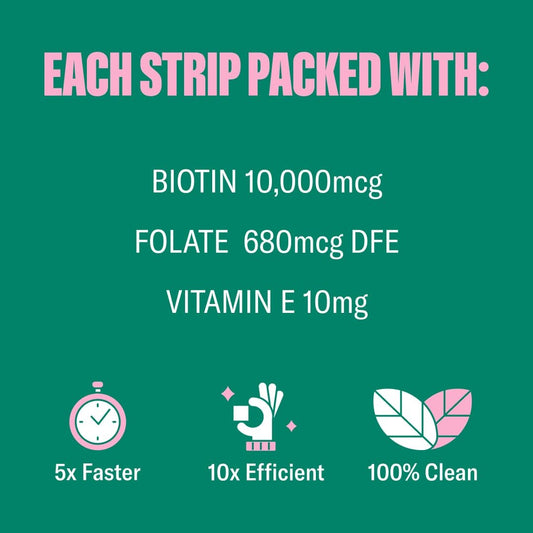 Caja tiras orales NuStrips vitaminas para cabello piel uñas sabor fresa
