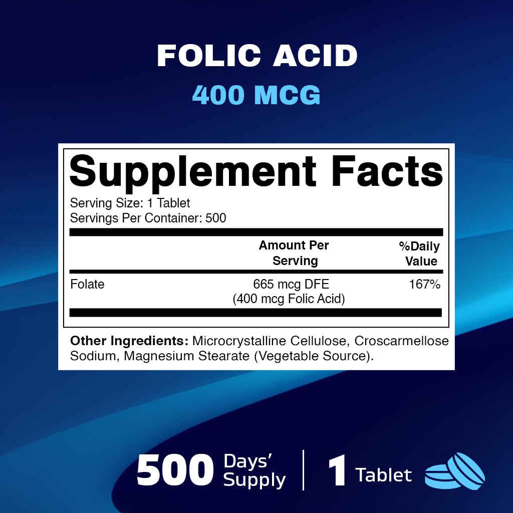 Caja Vitamatic ácido fólico 400 mcg 500 tabletas vegetarianas