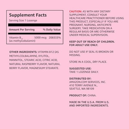 Caja de vitamina B12 Amazon Elements 5000 mcg para energía y sistema inmune
