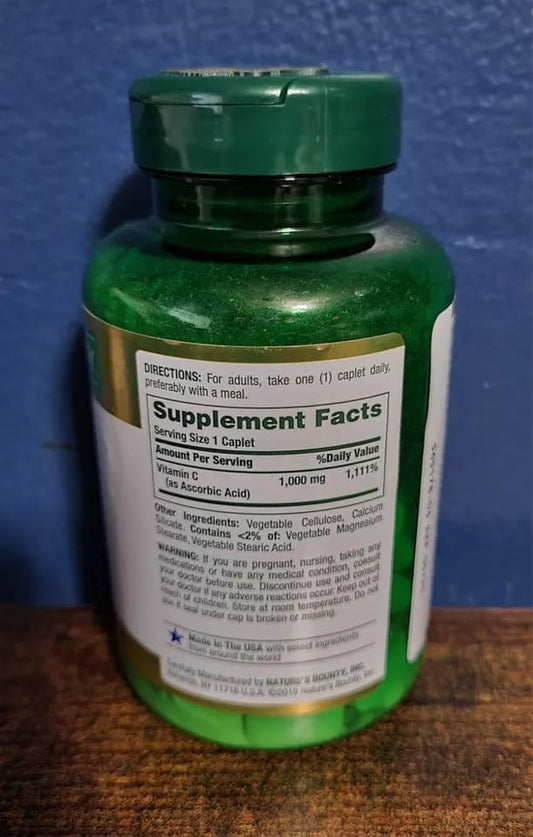Caja frontal paquete vitamina C Nature's Bounty 100 tabletas