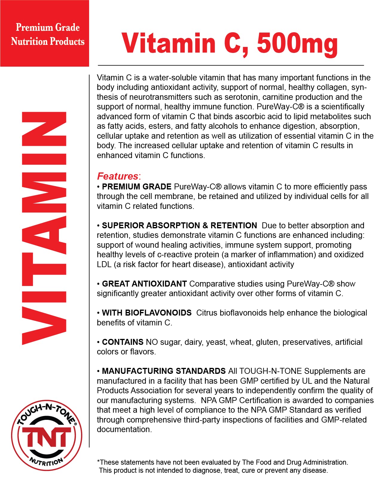 Caja Vitamina C PureWay-C TOUGH-N-TONE 500mg cápsulas vegetales
