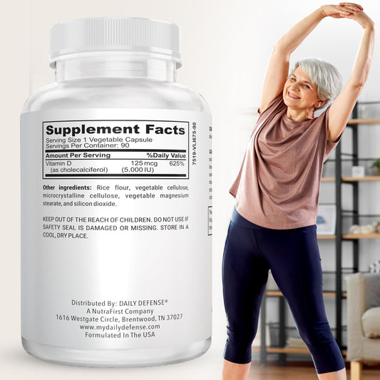Caja vitamina D3 5000 IU Daily Defense 90 cápsulas