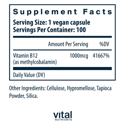 Caja y vitaminas B12 Vital Nutrients metilcobalamina