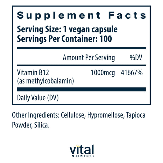 Caja y vitaminas B12 Vital Nutrients metilcobalamina