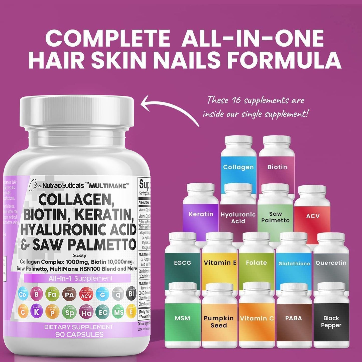 Caja vitamínica Clean Nutraceuticals con colágeno biotina y queratina para cabello