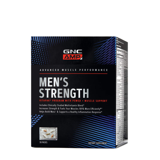 Caja del vitapak GNC AMP men's strength programa de 3 pasos