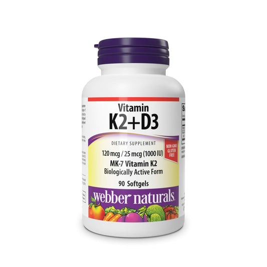 Caja Webber Naturals Vitamina K2 MK-7 120 mcg con D3 1000 IU