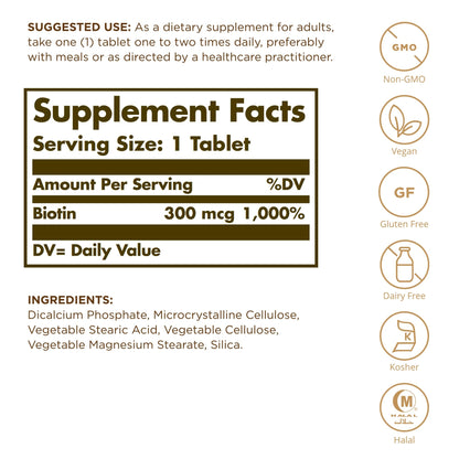 Cajas de SOLGAR biotina 300 mcg 100 tabletas
