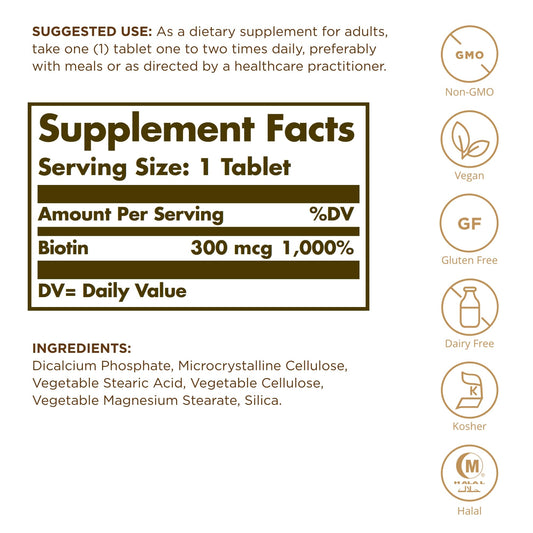 Cajas de SOLGAR biotina 300 mcg 100 tabletas