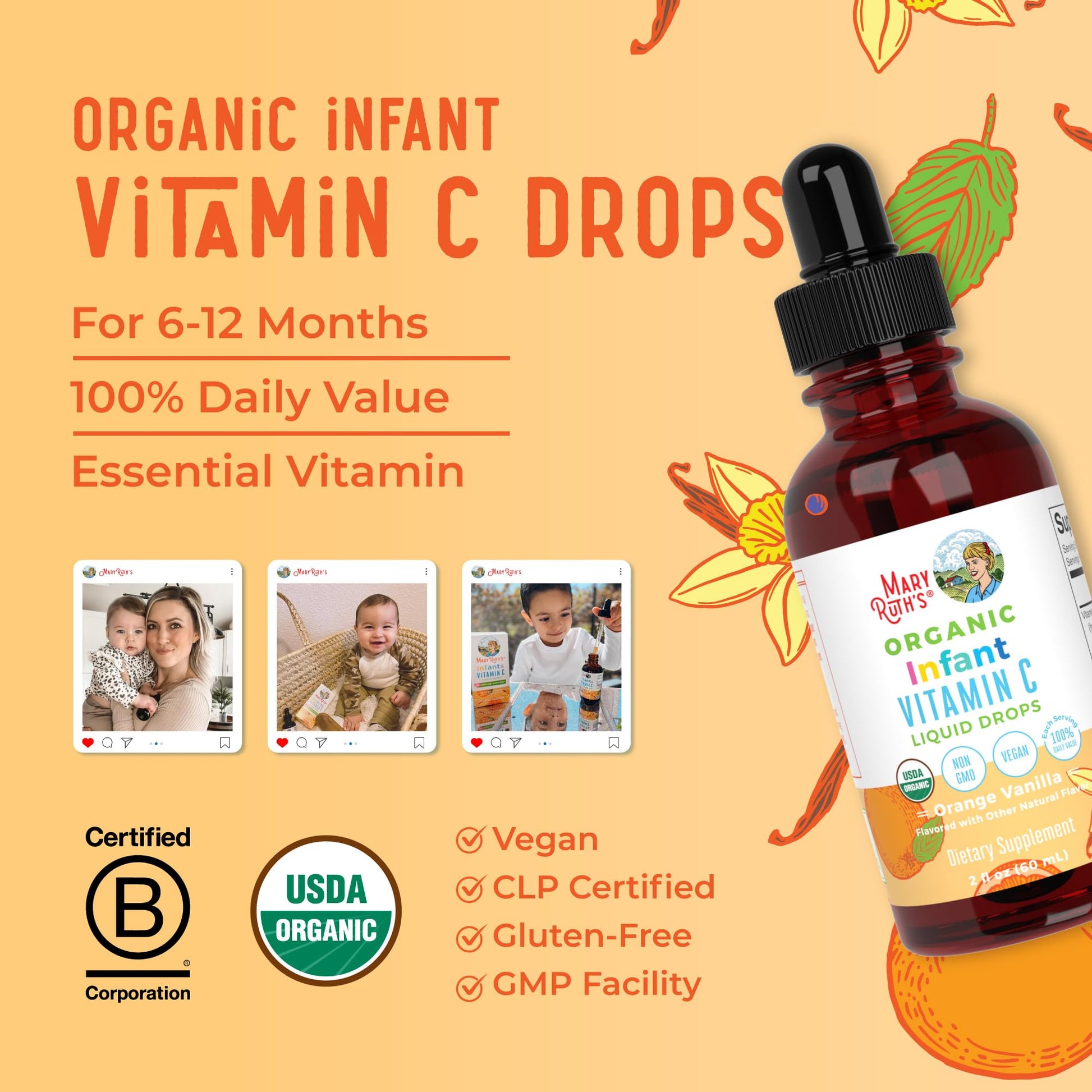 Cajita contenedora gotas vitamina C orgánica MaryRuth para bebés