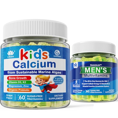 Frascos de calcio para niños y multivitaminas para hombres