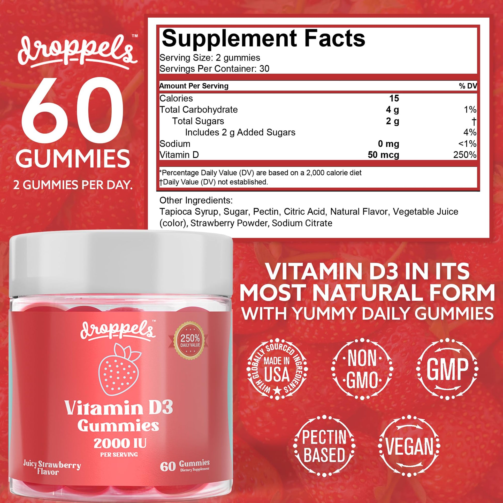 Calidad Droppels gominolas vitamina d3 2000 ui 60 unidades