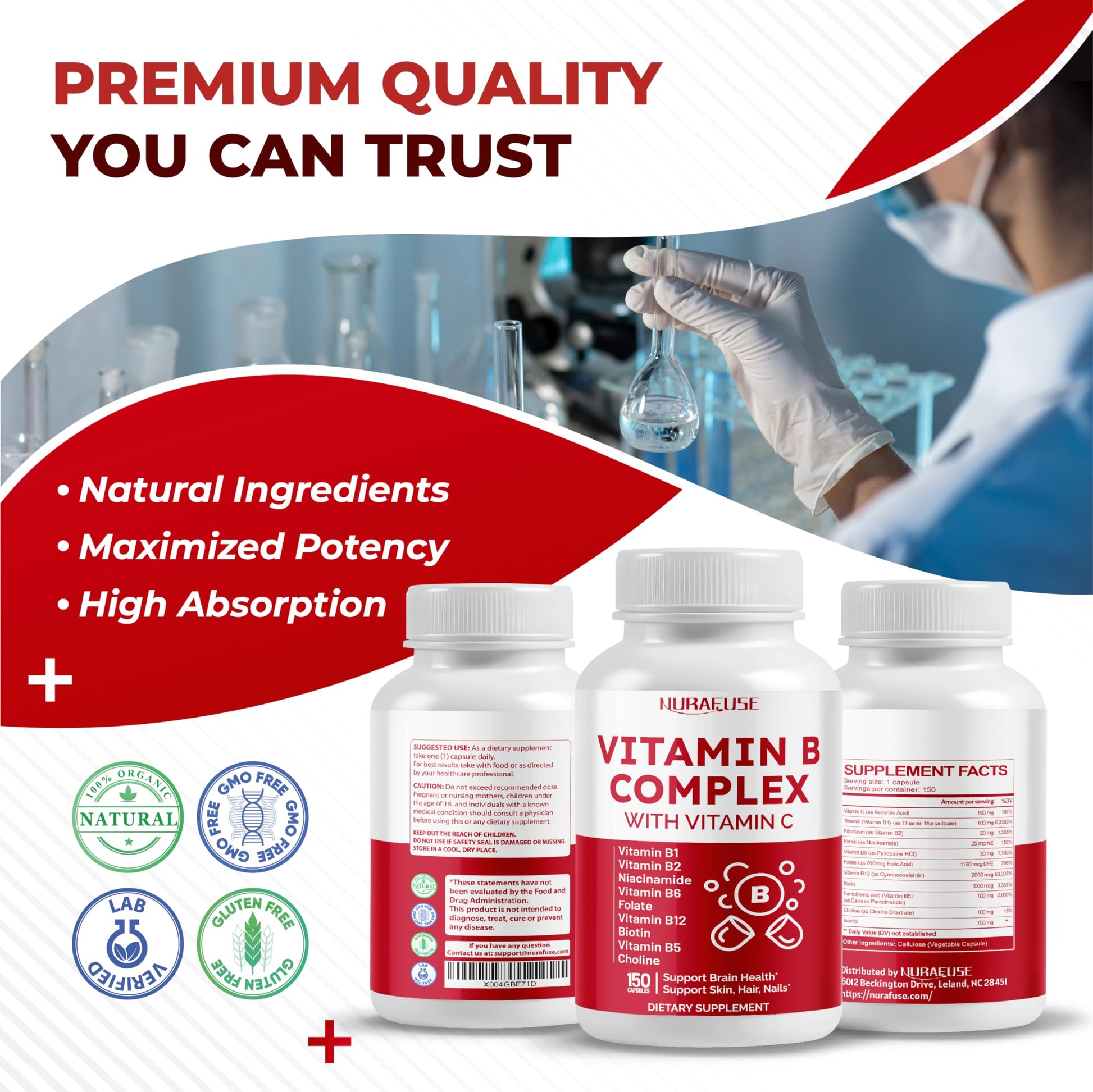 Calidad y pureza de vitaminas B complejo NURAFUSE