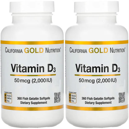 California Gold Nutrition vitamina D3 2000 UI 360 softgeles gelatina pescado