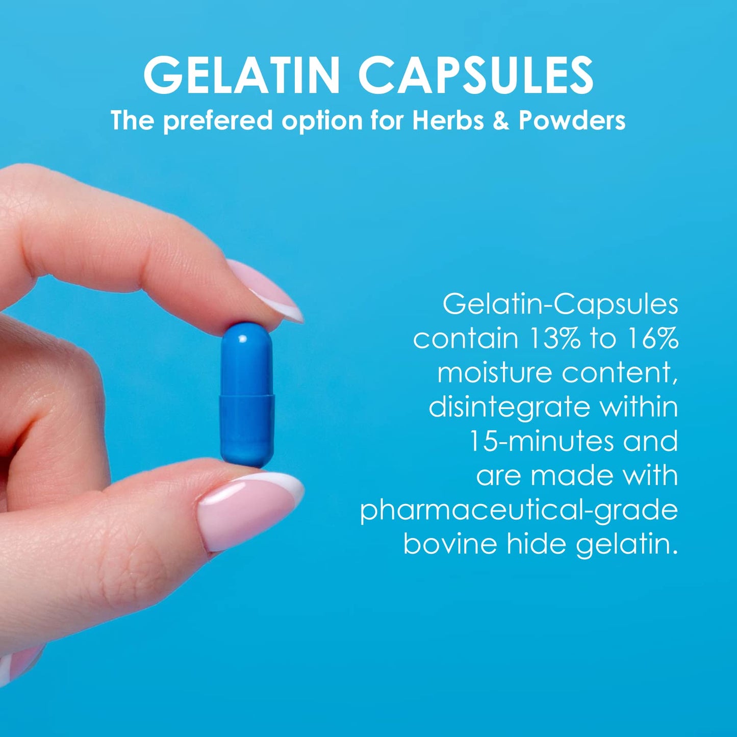Cápsula gelatinosa azul sostenida por dedos, opción ideal ingredientes.