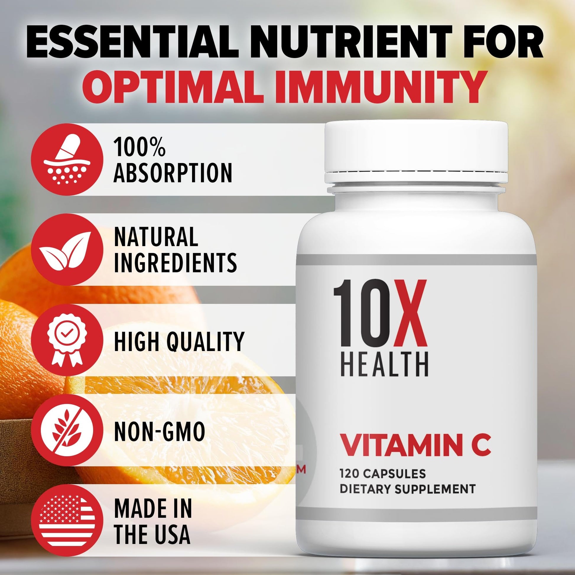 Cápsulas 10X Health Vitamina C 1000mg para apoyo sistema inmune