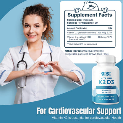 Cápsulas 9DSC vitaminas D3 y K2 MK-7 para salud de huesos