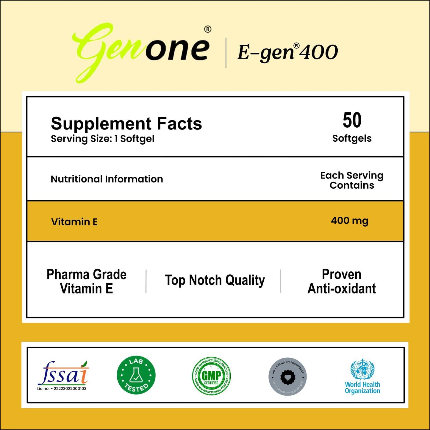 Cápsulas aceite vitamina e natural Genone 50 cápsulas