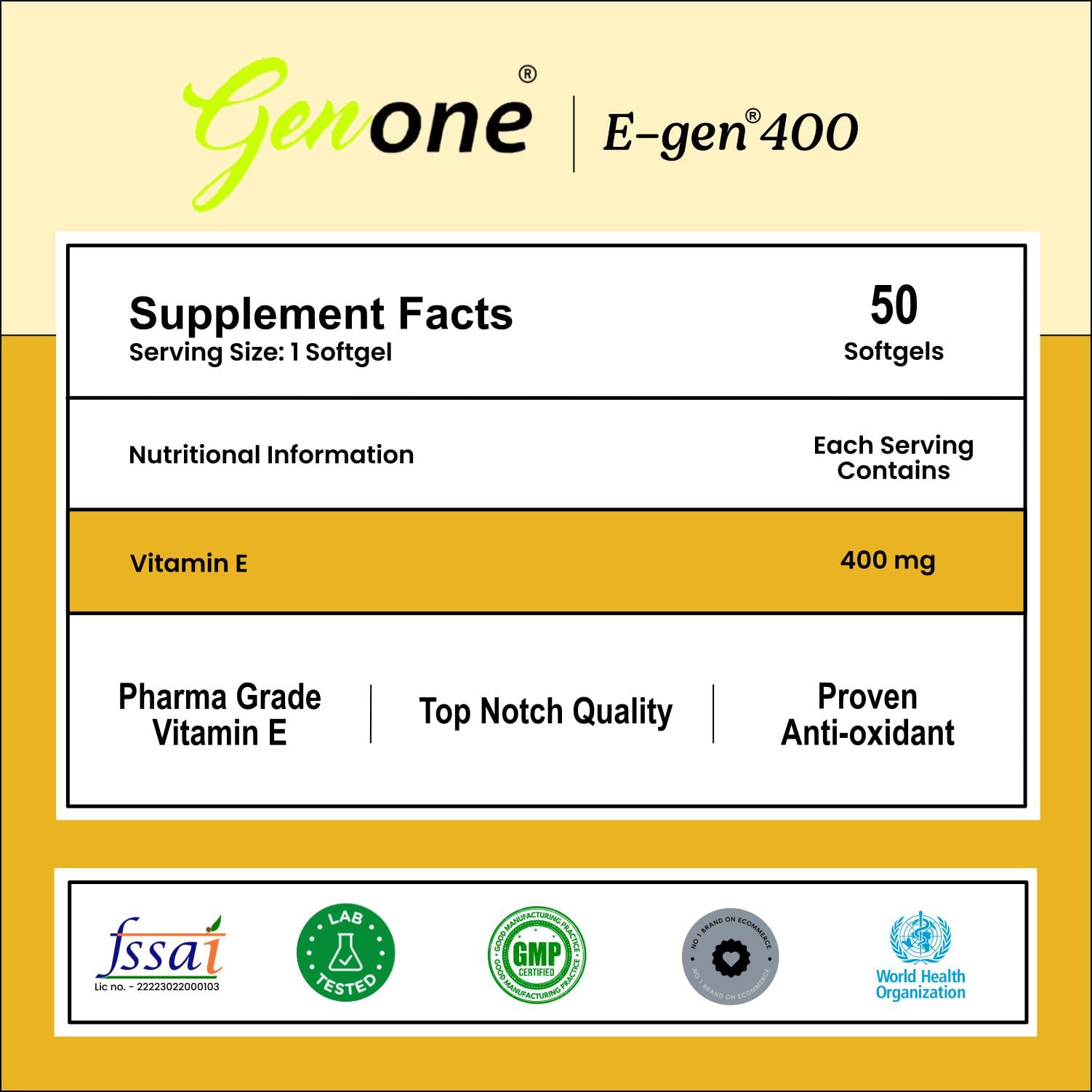 Cápsulas aceite vitamina e natural Genone 50 cápsulas