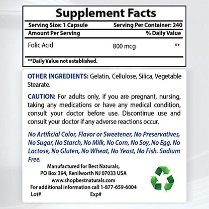 Cápsulas de ácido fólico 800 mcg y vitamina K2