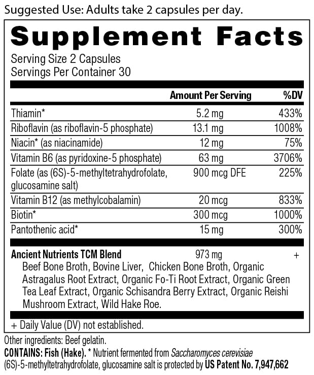 Cápsulas Ancient Nutrition complejo de vitaminas B y adaptógenos