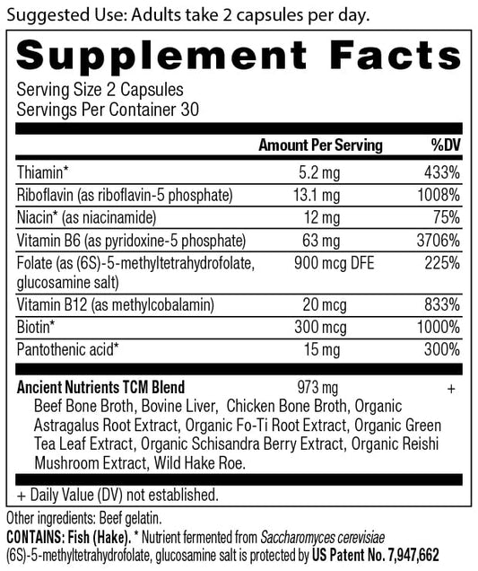 Cápsulas Ancient Nutrition complejo de vitaminas B y adaptógenos
