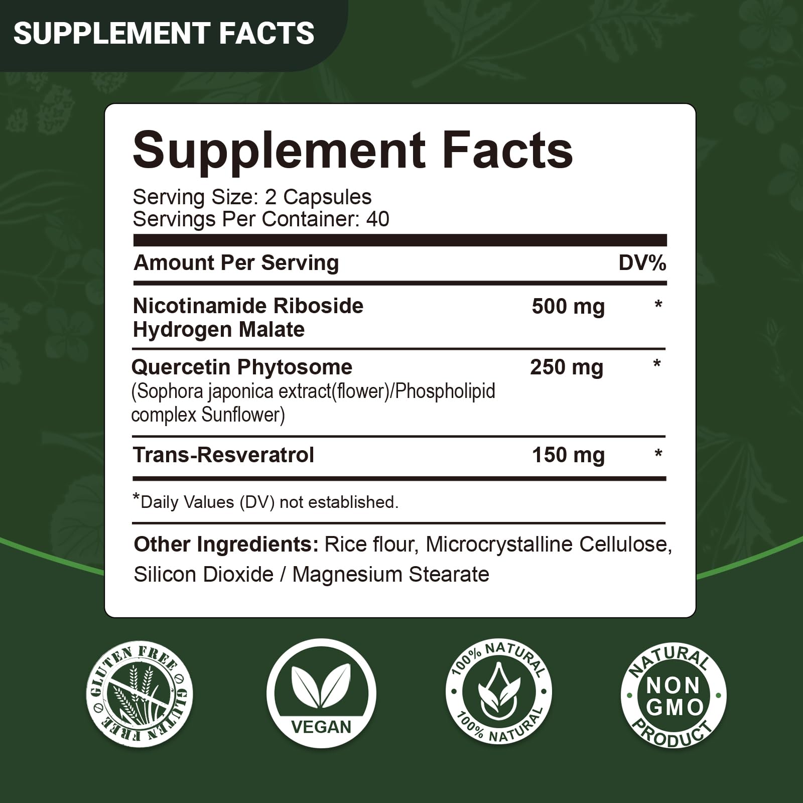 Cápsulas anti-aging NAD resveratrol quercetina fácil de tragar
