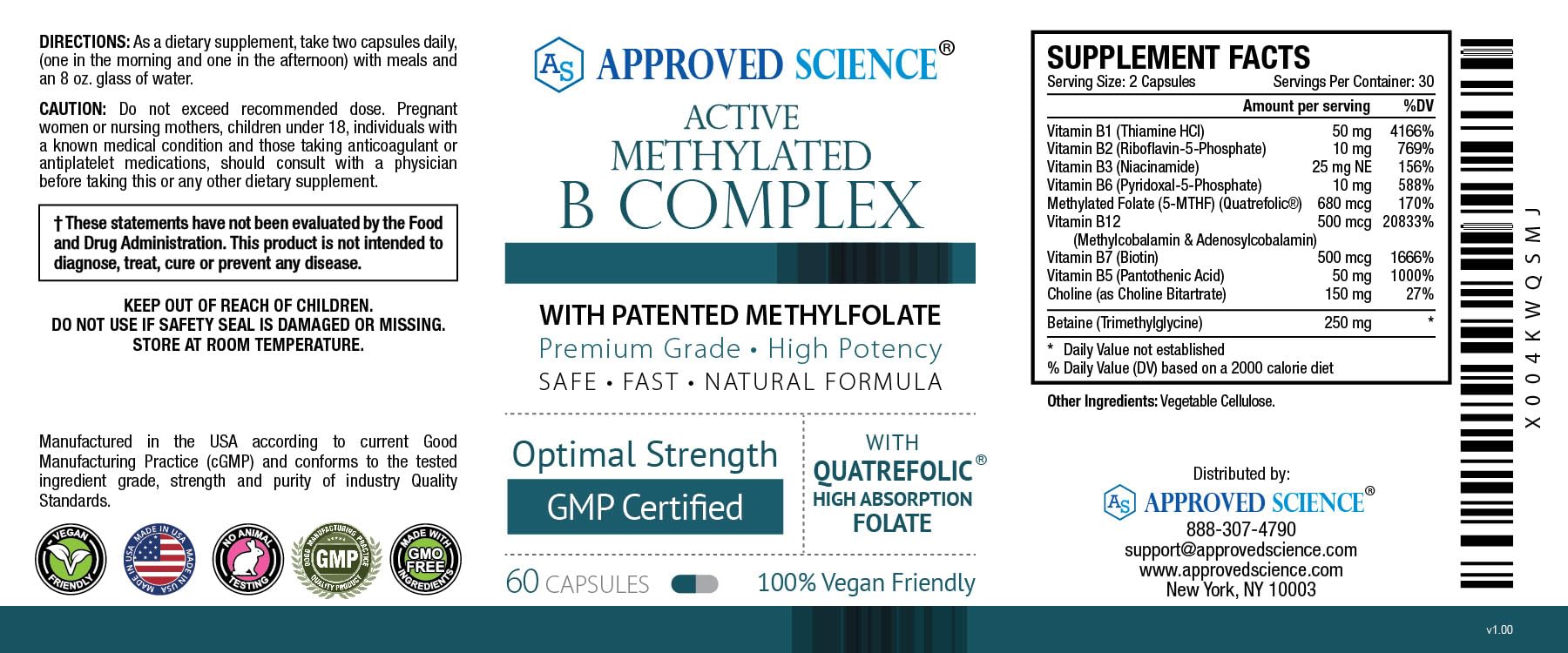 Cápsulas Approved Science Methylated B Complex alta calidad