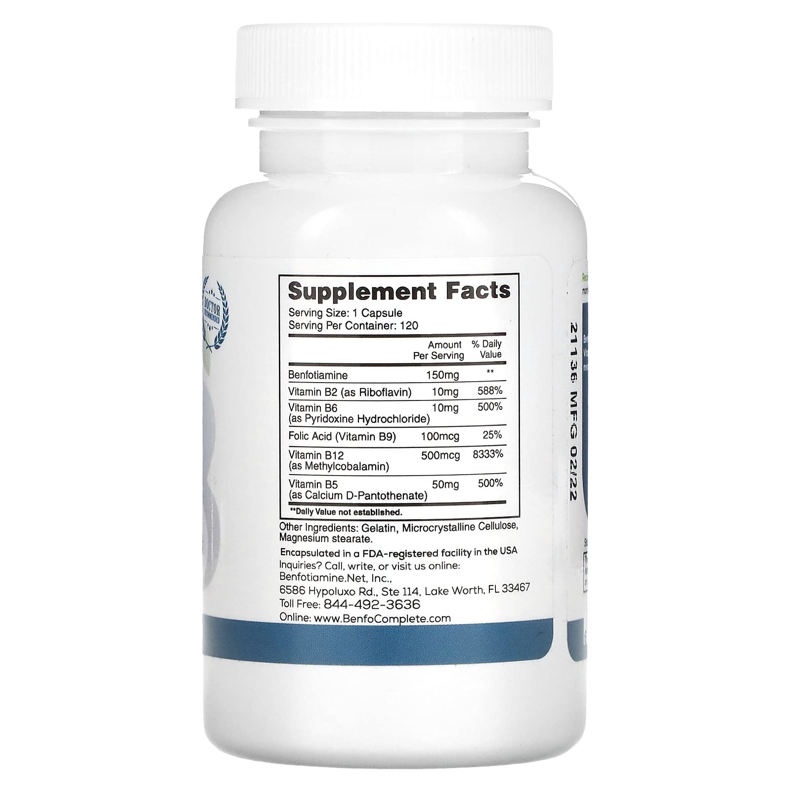 Cápsulas Benfotiamina Inc Multi-B 150 mg para neuropatía