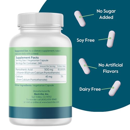 Cápsulas BESTVITE vitamina B5 sin estearatos sin sílice