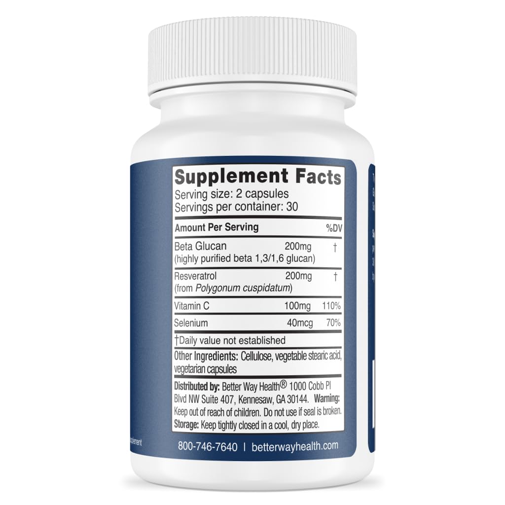 Cápsulas Better Way Health beta glucano selenio resveratrol
