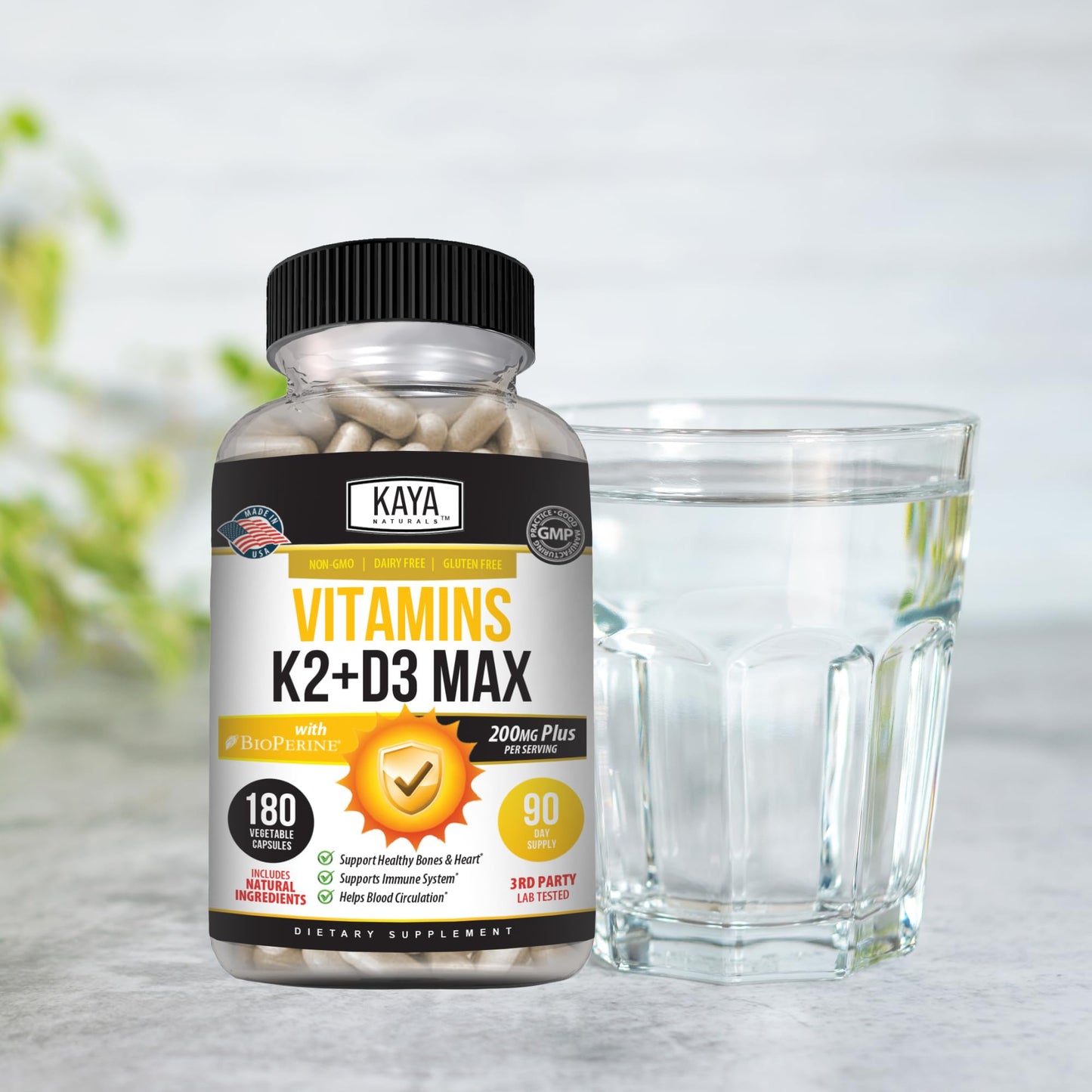 Cápsulas con bioperina vitaminas K2 y D3 Kaya Naturals suplemento