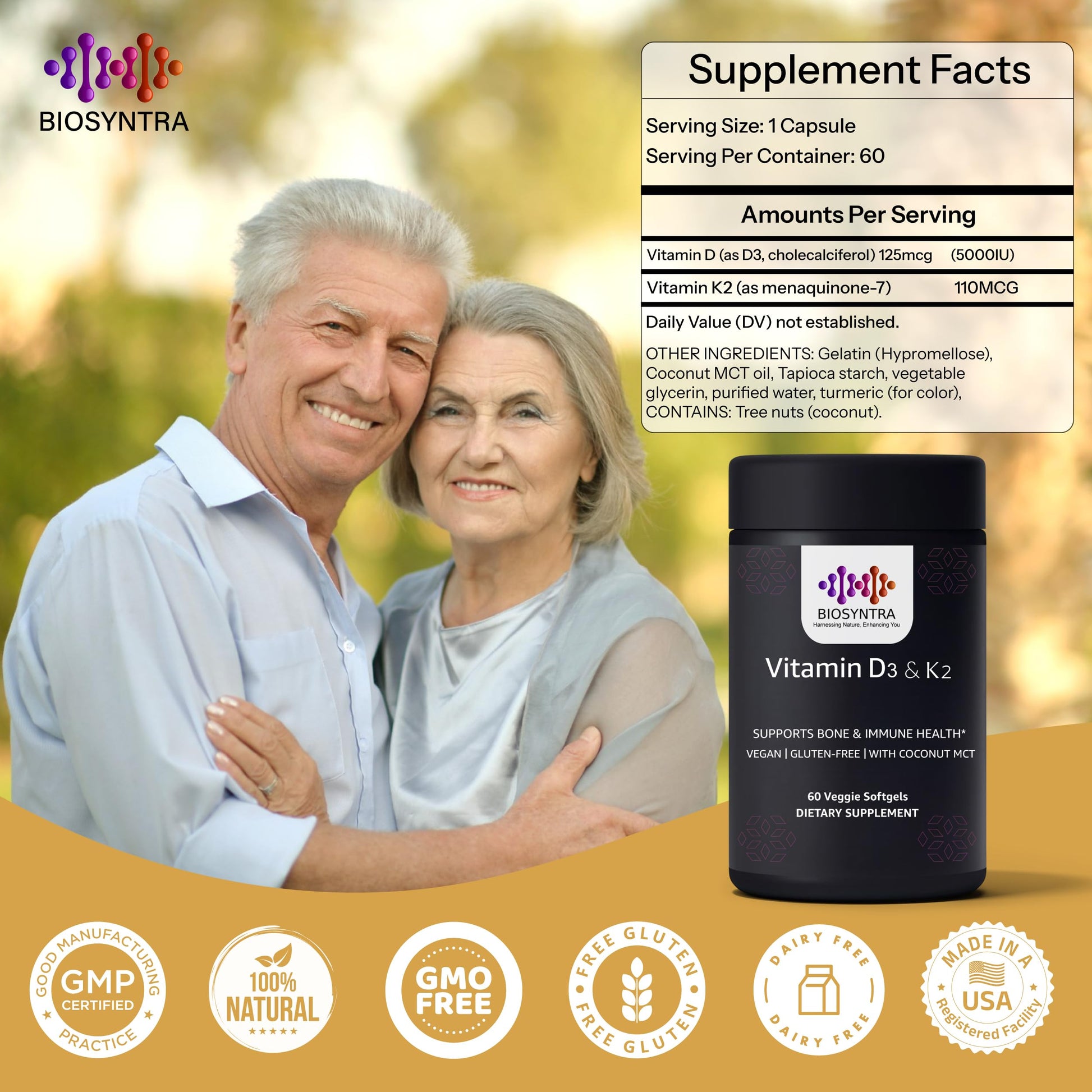 Cápsulas biosyntra vitamina d3 y k2 sin alérgenos fáciles de tragar