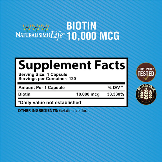 Cápsulas de Biotina 10,000 mcg NaturalisimoLife para cabello