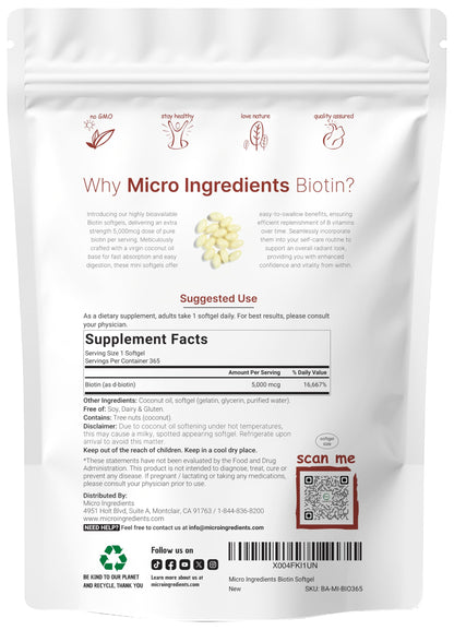 Cápsulas blandas de biotina con aceite de coco virgen Micro Ingredients