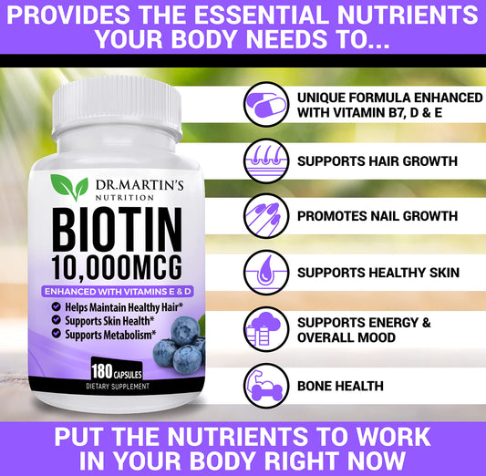 Cápsulas biotina vitaminas D y E para cabello y piel sano