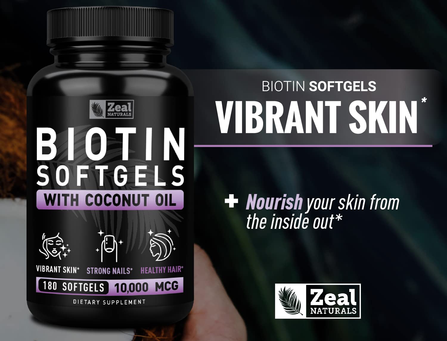 Cápsulas biotina Zeal Naturals con aceite de coco para el cabello