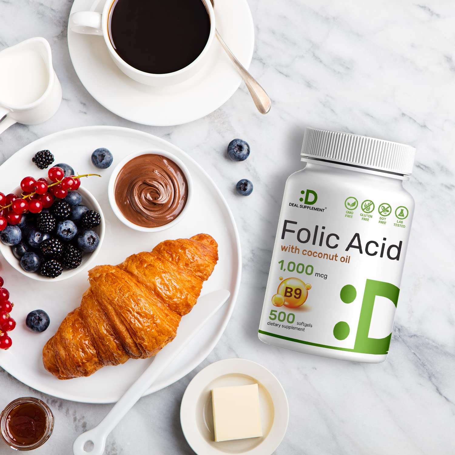 Cápsulas blandas de ácido fólico con aceite de coco