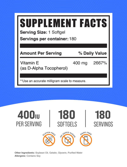 Cápsulas blandas BulkSupplements vitamina E 400 IU paquete grande