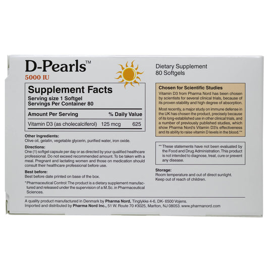 Capsulas blandas D-Pearls vitamina D3 para soporte inmunológico y óseo