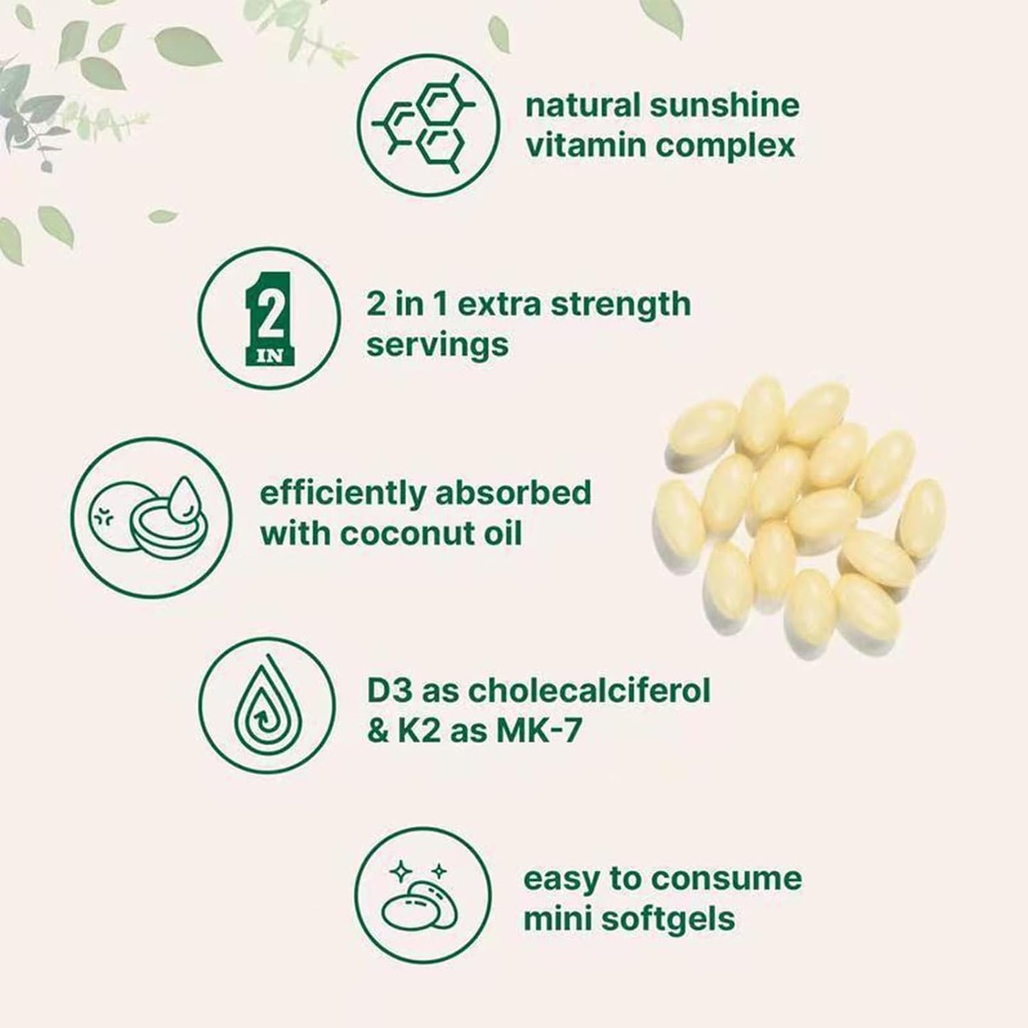 Cápsulas blandas MicroLabs D3 K2 para salud ósea y energía