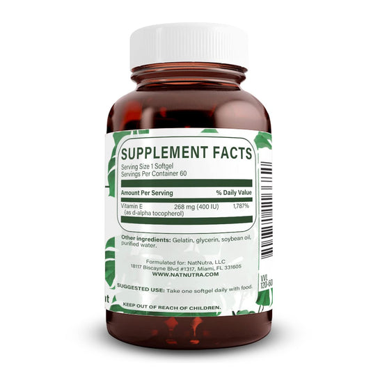 Cápsulas blandas Natural Nutra vitamina E para salud y belleza