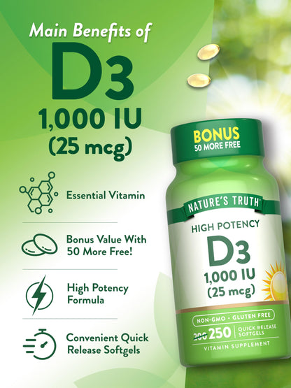 Cápsulas blandas natural vitamina d3 1000 ui
