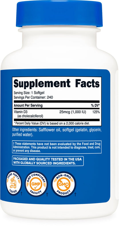 Cápsulas blandas Nutricost vitamina d3 para salud inmunológica