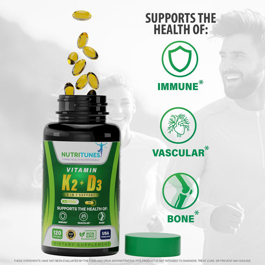 Cápsulas blandas Nutritunes K2 + D3 para salud ósea y cardíaca