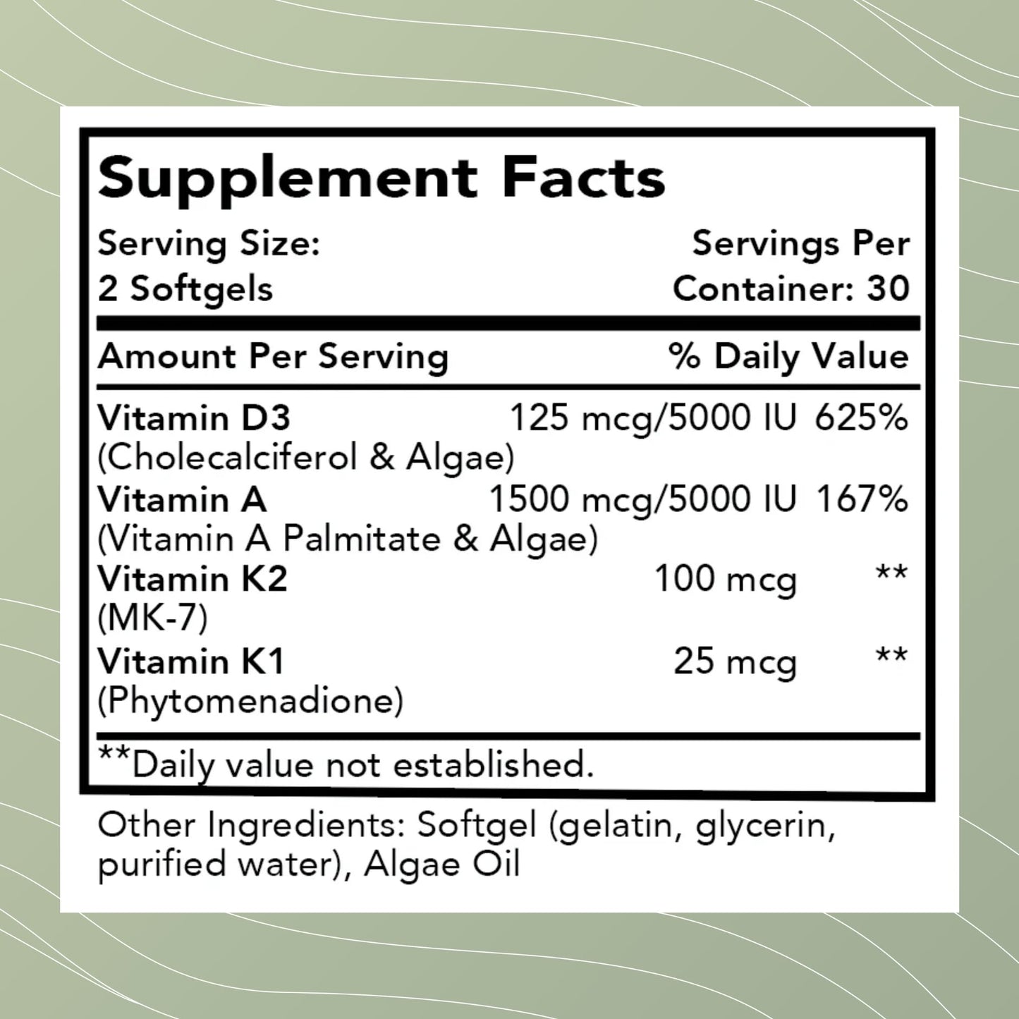 Cápsulas blandas de Optimal Health Systems Essential DAK1K2 para salud ósea
