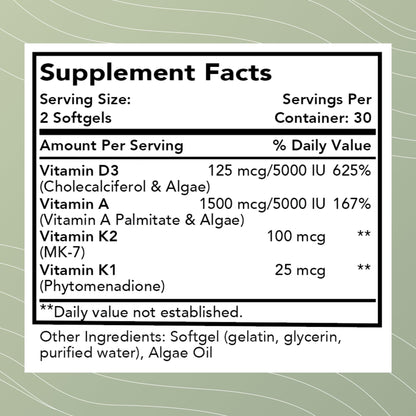 Cápsulas blandas de Optimal Health Systems Essential DAK1K2 para salud ósea